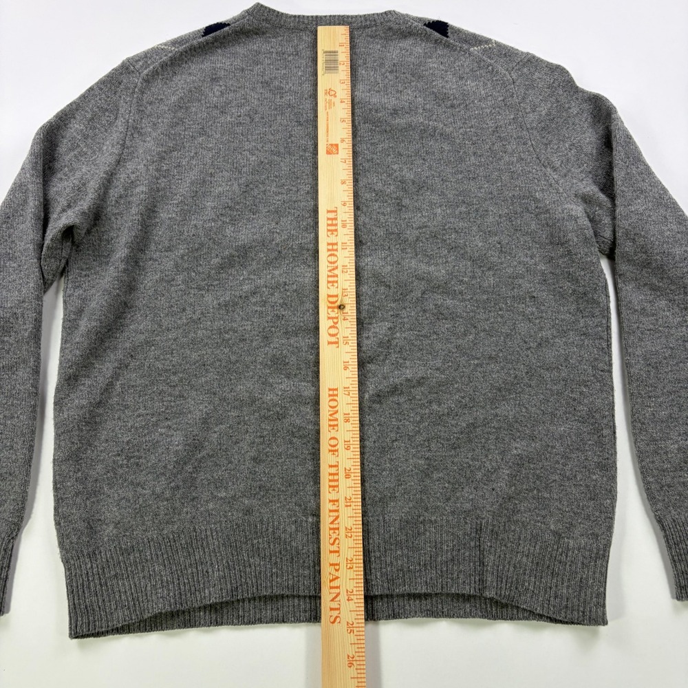 J.Crew Argyle V-Neck Sweater Mens Medium Grey Lambswool Preppy Classic - Picture 7 of 8